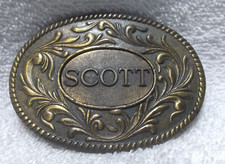 Scott Name The Kenny 1977 Buckle Gold Oval Flowers Swirl Edge Great Vintage