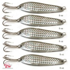 Fish WOW!® 5pcs 5oz Fishing Casting Spoon Jigs trolling crocodiles spoons Silver