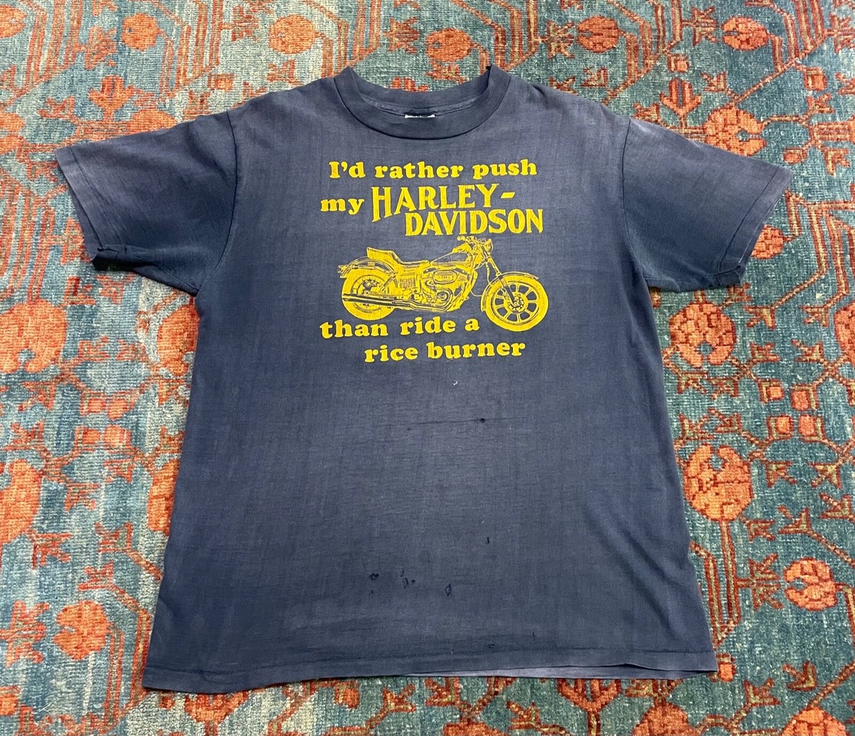 Vintage 80s I'd rather push my Harley Davidson T shirt size