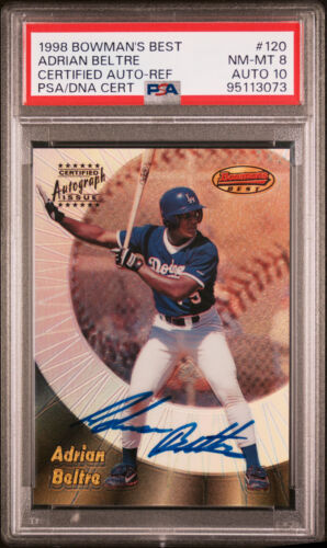1998 BOWMAN'S BEST REFRACTOR ROOKIE AUTO #120 ADRIAN BELTRE SP /75 PSA 8/10 GEM