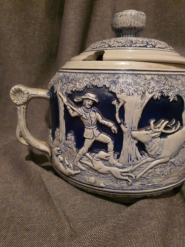 Bowle Service Topf mit Deckel Rumtopf Keramik mit 6 Becher Steingut Rumtopf Alte - Bild 6 von 9