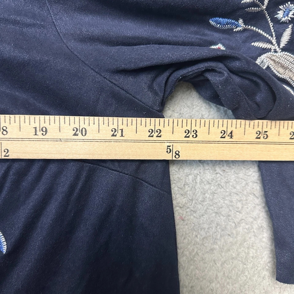 Top Charter Club Grande Imitación Gamuza Bordado Cottagecore Bohemio Azul Informal Foto 4 de 4