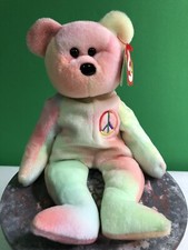 1996 Ty Original Beanie Baby PEACE Teddy Bear Retired Tie Dye
