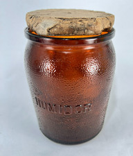 Vtg Duraglas Tobacco Pipe Humidor Jar Lid Amber Glass Textured Owens IL 40s