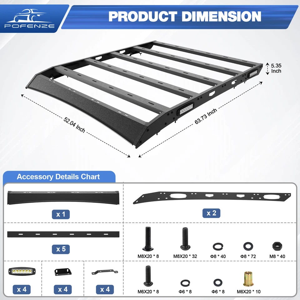 For 2007-2021 Toyota Tundra Crew Cab w/ LED Lights Top Roof Rack Cargo Carrier Foto 3 de 4