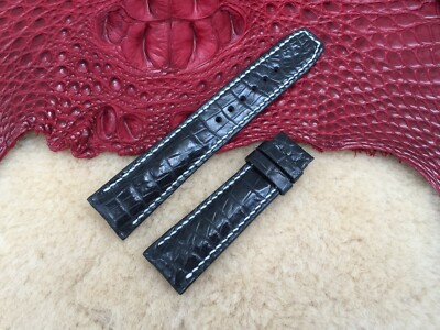 21mm/18mm Black Alligator Crocodile Embossed Leather Watch Strap Band