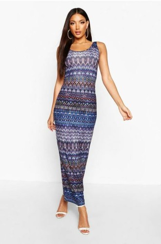Buy NEW Boohoo Maxi Dress Blue Print 
