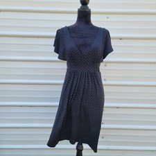GAP V-Neck Cap Sleeves Black Polka Dot Midi Dress Tie Belt Stretch Women's Sz M