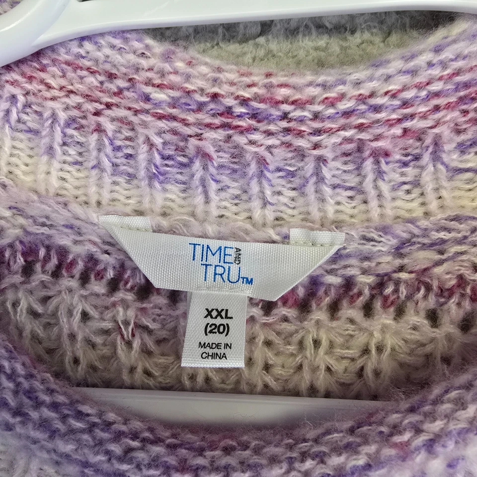 Suéter Pescador Grueso Tejido Abierto Para Mujer Talla Grande 2XL Púrpura Blanco Rayas Foto 4 de 4