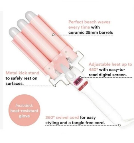 INH Insert Waves Here Deep Wave Iron 3 Barrel Hair Waver 25mm ...