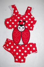 Toddler Girls 1 PC Swimsuit RED WHITE POLKA DOT Open Center LADYBUG Size 2T