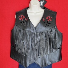 Leather King … Rose Fringed Motorcycle Vest … Size Ladies 3xl … New