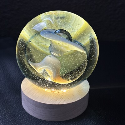 1974 Art Glass Riffails Hand Blown Paperweight 2  x 3  Abstract Flower Art