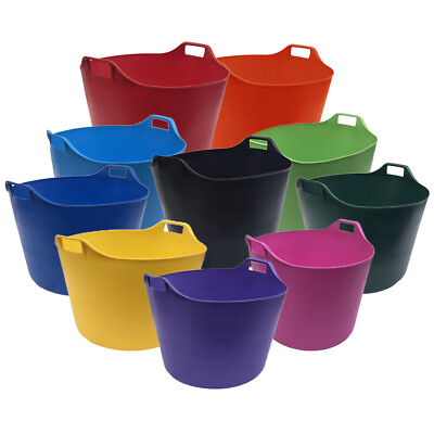 3 x 75L große Flexi Kunststoff Trug Futter Aufbewahrung flexible Eimer verschiedene Farben