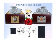 Complete Custom Pet Urn Kit, Engraved Name Plate, Keepsake Urn, Candle 40 lb pet