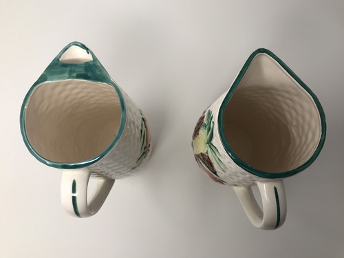 Vintage Ceramic Basketweave 2 Pitcher 4 Cup Fruits Hand Painted Japan Pottery - Picture 7 of 11