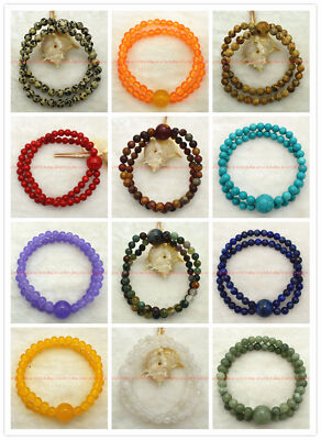 Fashion Jewelry 2 Rows 6mm Multicolor Gemstone Round Beads Elastic Bracelet 6-9''