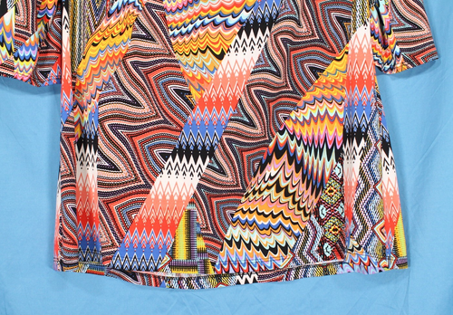 COCO BIANCO Colorful RETRO 70'S PRINT Drape Neck CUT-OUT BACK Knit BLOUSE/TOP M - Picture 3 of 5