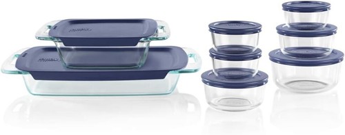 Pyrex Easy Grab Glass Bake 'N Store Glass Food Containers with Blue BPA Free - Picture 2 of 5
