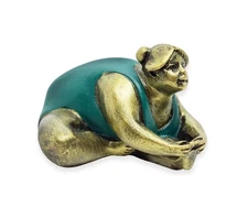 4¾" Green Gold Seated Forward Fold Pose Resin Yoga Asana Fat Lady Figurine Me...