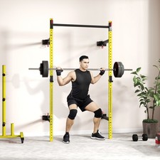 Folding Squat Rack with Pull Up Bar, 1000 Pounds Capacity, Yellow