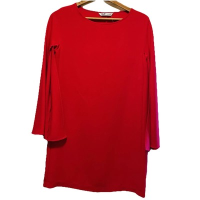 ZARA Red Tunic Split Bell Sleeves Shift Dress Sz S