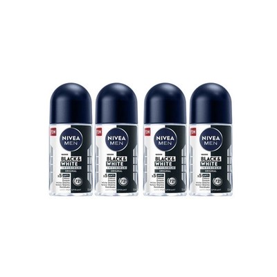 NIVEA Men Black & White No Stains Roll-On 50ml x4 Deodorant Antiperspirant 72H