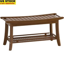 Bamboo Storage Bench Entryway Shoe Rack Organizer Durable Multi-Use Furniture