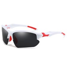 Men's Sunglasses Square Black Lenses White/ Red Semi-Rimless Frame NEW