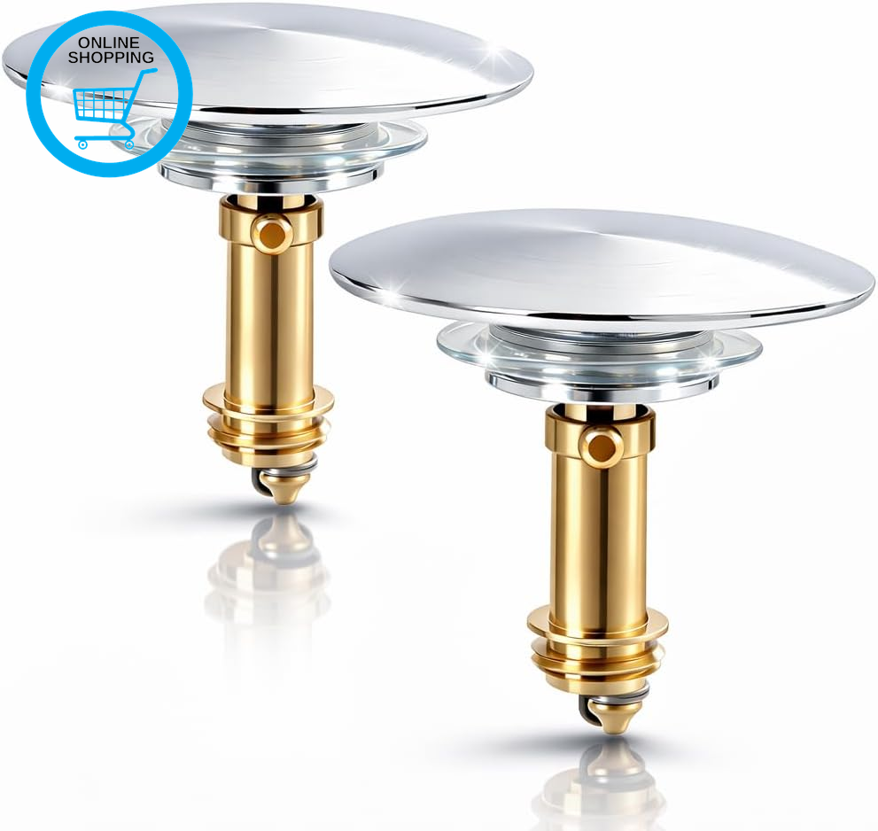 2 Pack Pop up Click Clack Sprung Plug Stopper and Sink Plug Replacement, Push Bu
