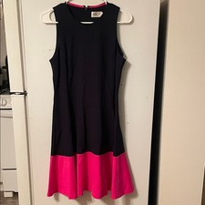 Eliza J Size 6 Navy and Pink Block Midi Dress