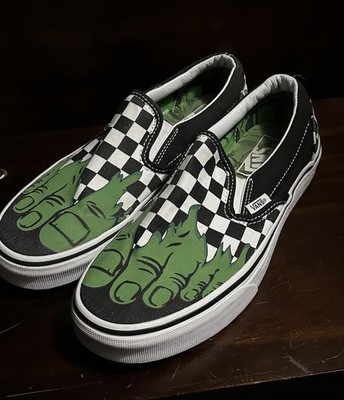 Vans x Marvel Hulk Slip-On Shoes Women 7 Men 5.5 Rare Checkerboard Collab