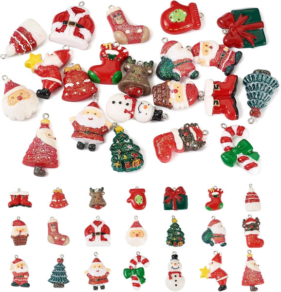21 StüCk WeihnachtsanhäNger Aus Kunstharz, Weihnachtsmann, Schneemann, Hirsch, W-image
