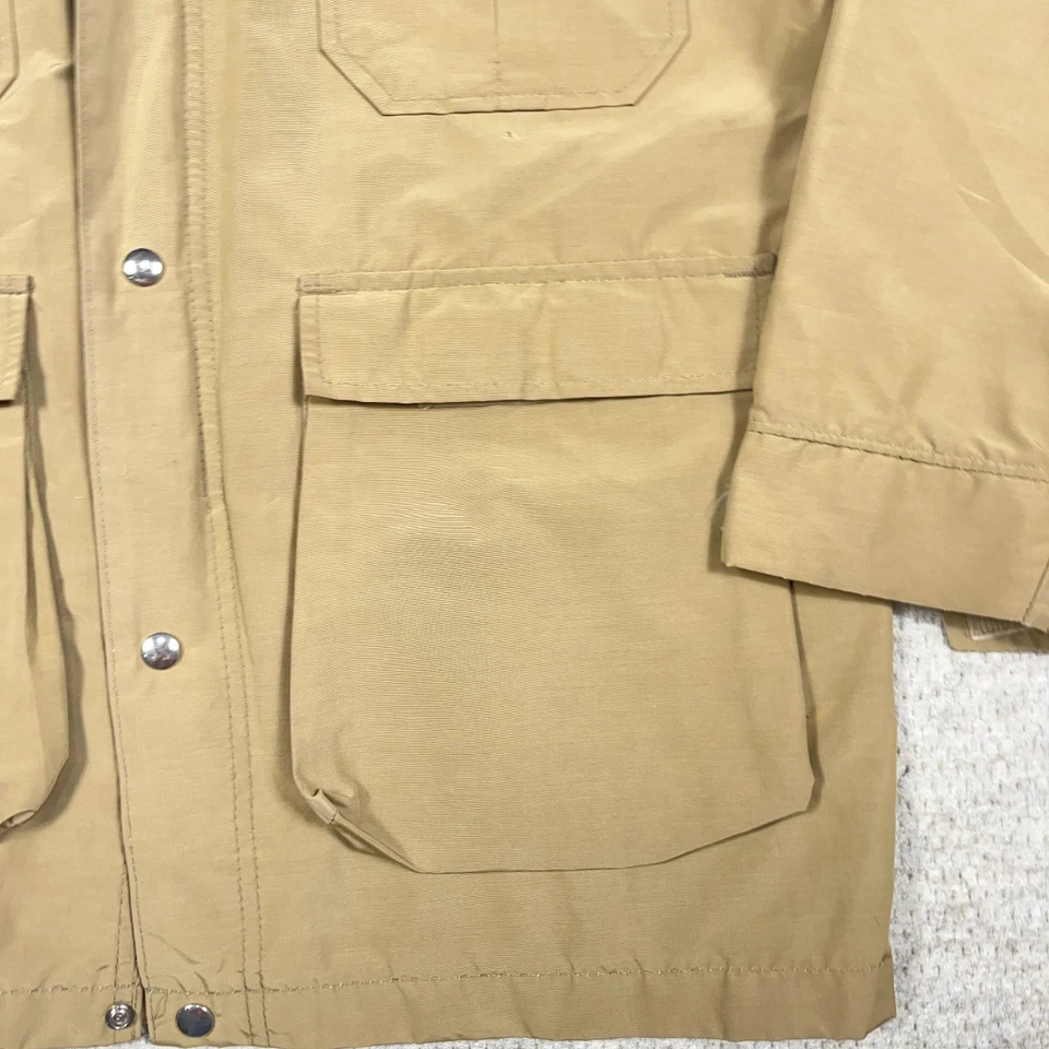 Vintage LL Bean Jacket Men Medium Tan Rain Chore Coat Nylon Hooded USA 80s 90s - Image 4 of 4