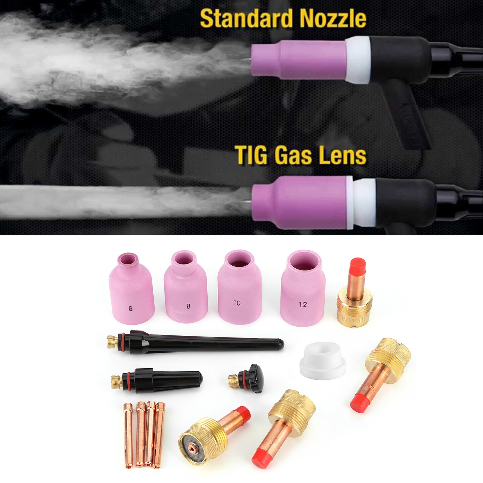 16pcs/set Ceramic Nozzle Gas Lens Kit TIG Welding Gun Consumables For Torch 17/1