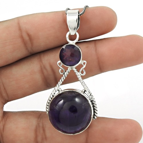 Natural Amethyst Gemstone Pendant Handmade 925 Sterling Silver Indian Jewelry - Picture 1 of 12