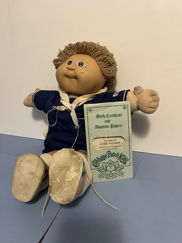 Vintage Cabbage Patch Kid Tan Hair Boy Doll 1982 Blue Sailor Outfit HM 3 Papers