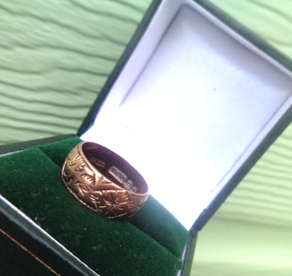 Oro Rosa Alianza 9ct Estampado Banda Victoriano Contraste 1898 Talla i A J