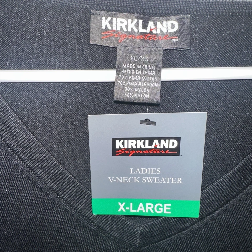 Suéter Kirkland Signature para mujer negro mezcla de algodón cuello en V talla XL Foto 3 de 4