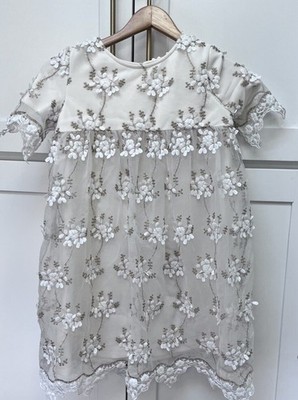 Chasing Fireflies Floral Flower Girl Holiday Dress Lace Gold Threading Sz 10-12
