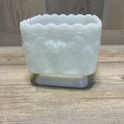 VTG Anchor Hocking Harvest Grape Pedestal Planter Square Scalloped Milk Glass