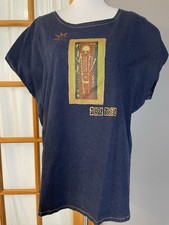 Vtg 70s Woman’s Aztec Jeans Blouse 1X Navy Sleeveless Slit Southwestern USA Made
