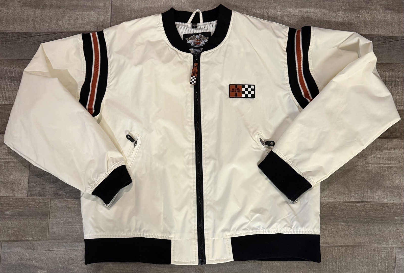 Vintage Harley Davidson Jacket Women Large White Nylon Bomber Motorcycle USA 90