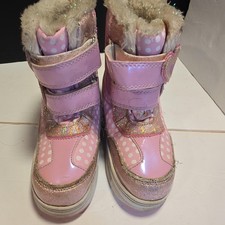 Disney Minnie Mouse Boots Girls Size 12 Pink Glitter Polka Dot Snow Fur Winter