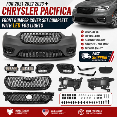 FOR 2021 2022 2023 Chrysler Pacifica front bumper cover SET COMPLETE LED FOG