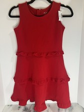 The Children s Place Girls Red Ruffle Jacquard Tiered Dress Size 10 Brand New
