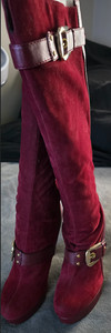 Burgundy Suede-Like Knee High Platform Stiletto Boots Buckle Size 8.5