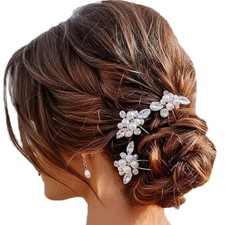 Pearl Bride Wedding Hair Pins Silver Hair Pieces Crystal Bridal Hair