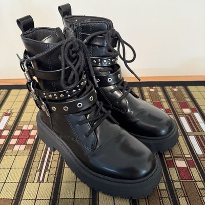 Zara Little Girls US 13 Black Boots Three Buckle Sz 31 ZIP UP EXC
