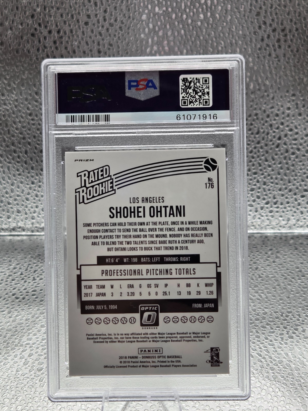 2018 Optic HOLO SILVER REFRACTOR ~ SHOHEI OHTANI Rookie Card PSA 9 MINT view 2